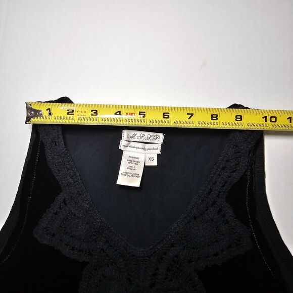 Vtg Y2K Crochet Velvet Silk Blend Mini Shift Dress Max Studio S.P. Black Goth XS - Picture 12 of 12